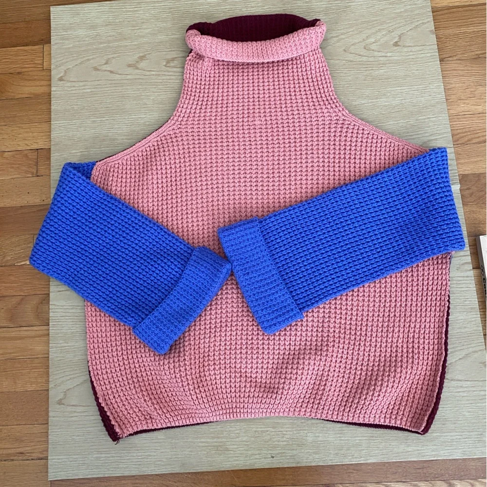 Free People Comfy Cowl Neck Sweater in Pink and Burgundy - Picture 5 of 9